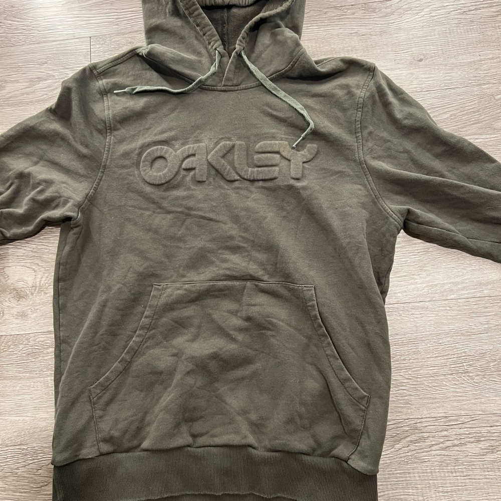 Oakley Embossed Logo Hoodie Men’s Large Green Tech Drawstring Sweatshirt Y2K
